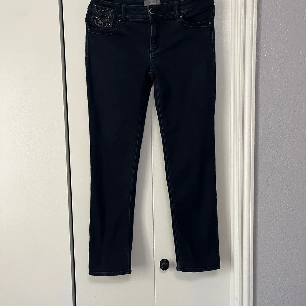Chico's‎ So Slimming Embellished Jeans Dark Wash Denim Pants Size 0